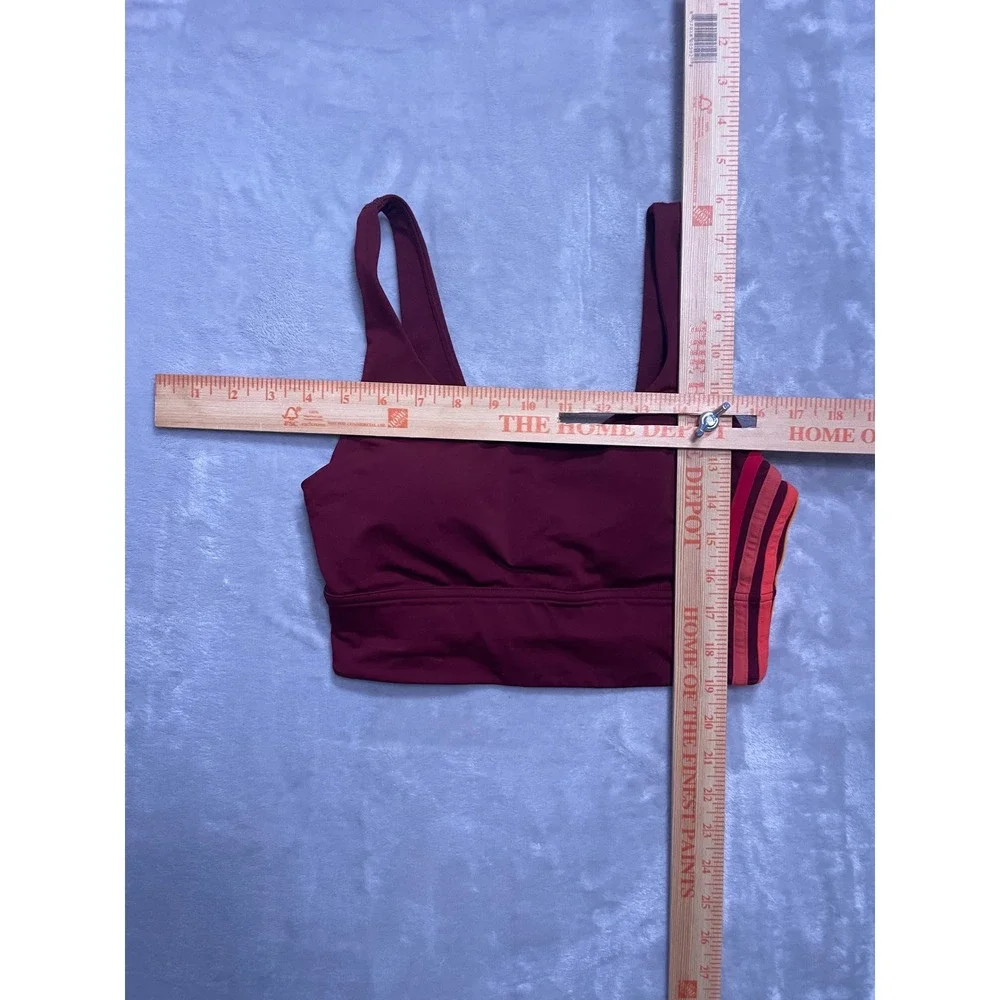Lululemon Burgundy Sports Bra Multi Color Side Stripe Scoop Neck V-Back Size 6-8